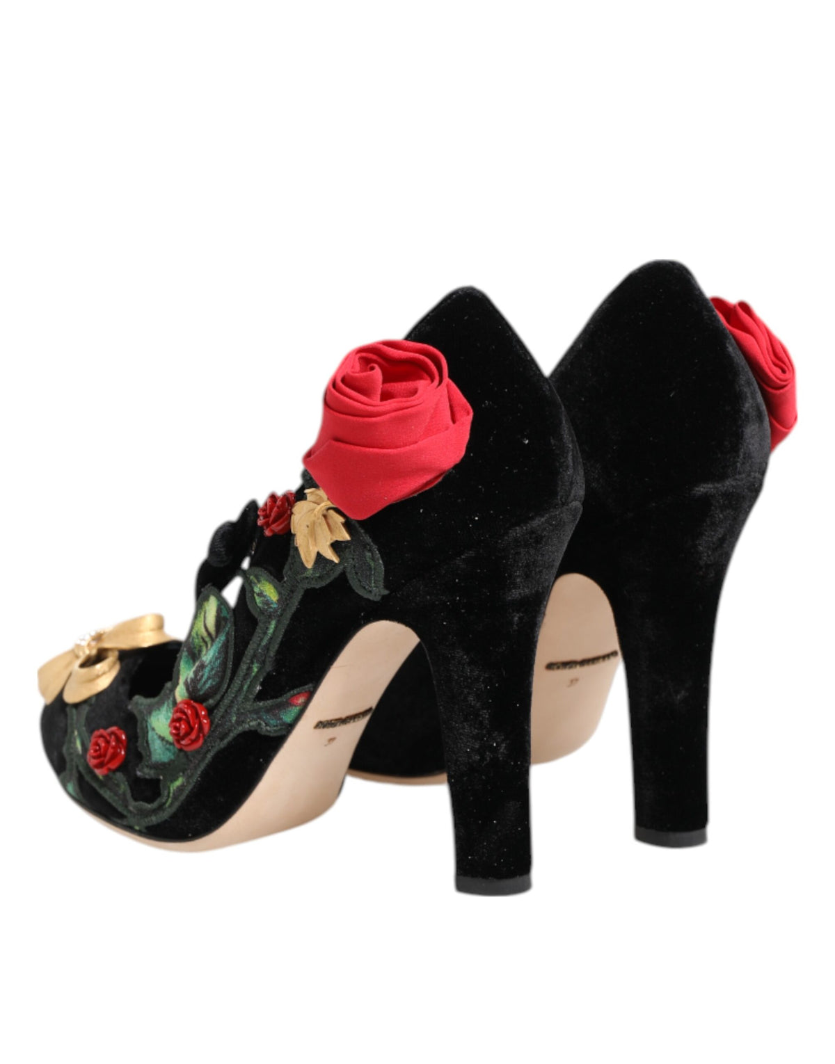 Dolce & Gabbana Women's Crystal Leather Rayon & Silk Mary-Jane Pumps Heels - Black Floral