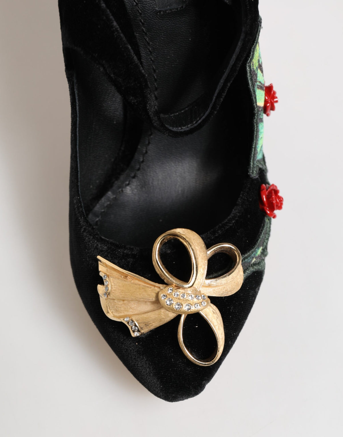 Dolce & Gabbana Women's Crystal Leather Rayon & Silk Mary-Jane Pumps Heels - Black Floral