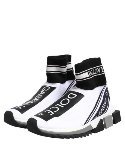 Dolce & Gabbana Women's Slip On Sock Nylon Polyester Cotton & Silk Sneakers - Black White