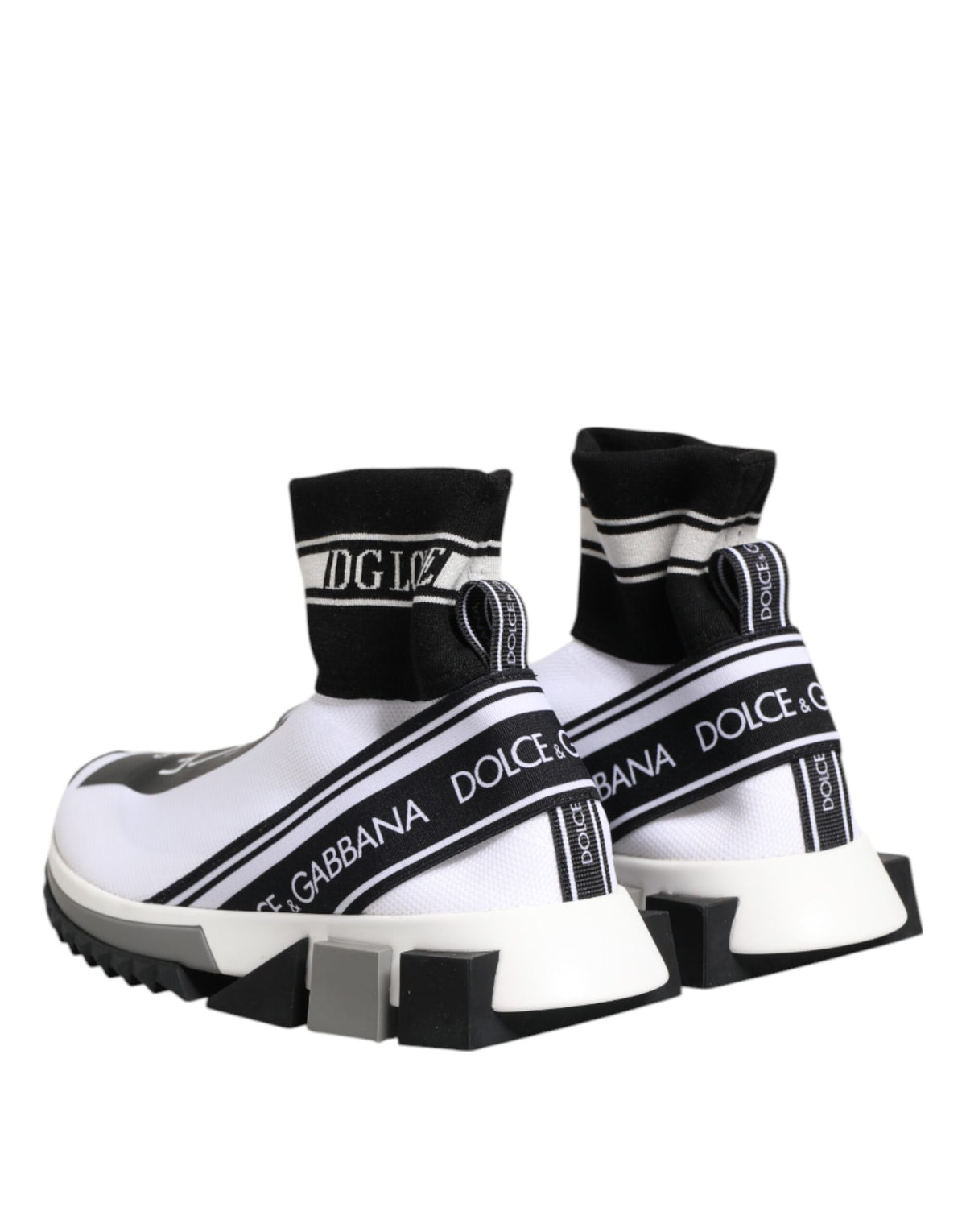 Dolce & Gabbana Women's Slip On Sock Nylon Polyester Cotton & Silk Sneakers - Black White