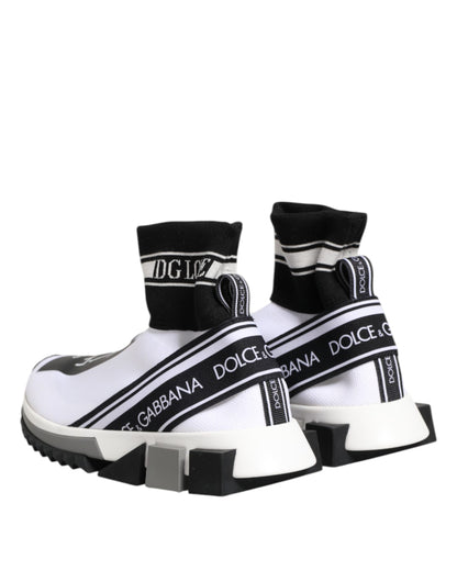 Dolce & Gabbana Women's Slip On Sock Nylon Polyester Cotton & Silk Sneakers - Black White