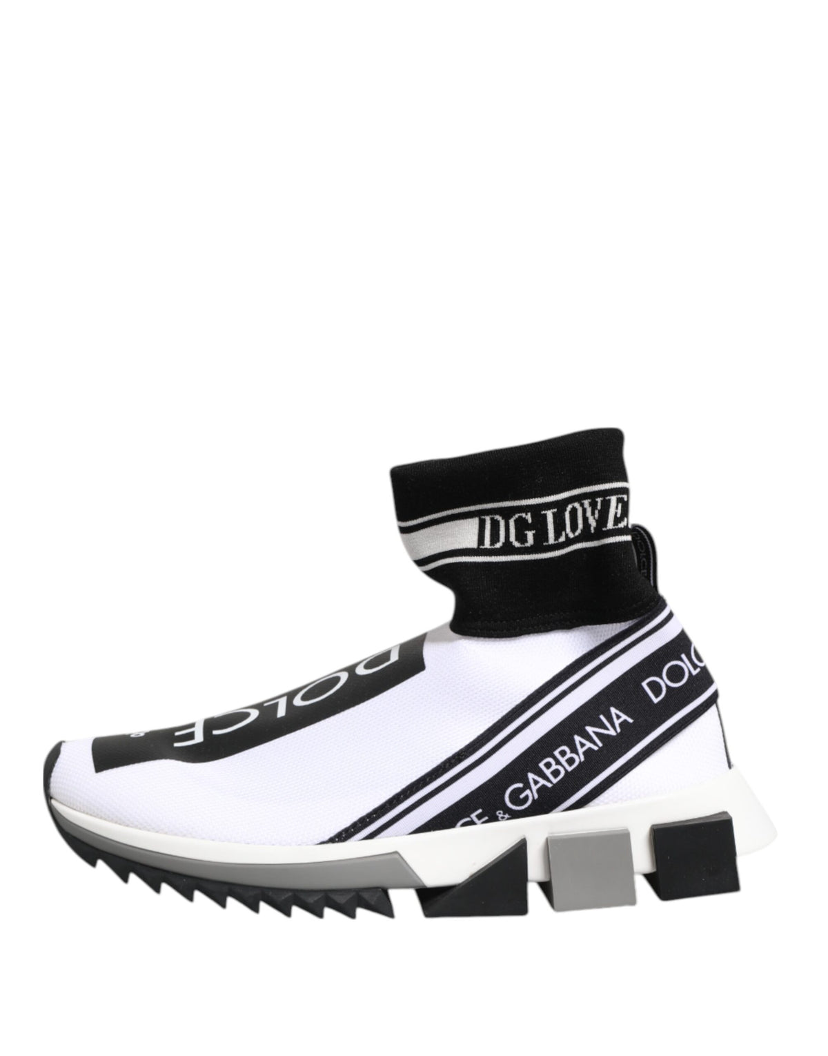Dolce & Gabbana Women's Slip On Sock Nylon Polyester Cotton & Silk Sneakers - Black White