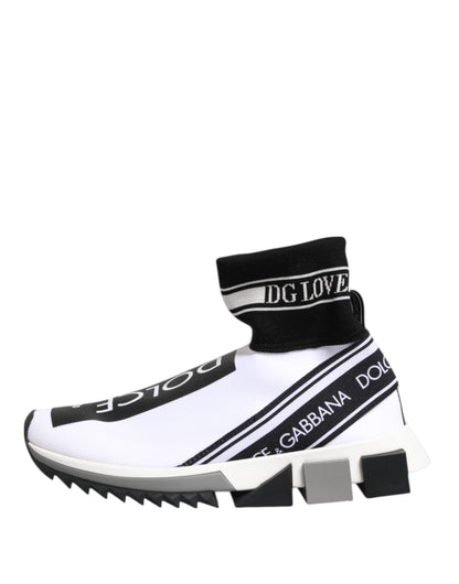 Dolce & Gabbana Women's Slip On Sock Nylon Polyester Cotton & Silk Sneakers - Black White
