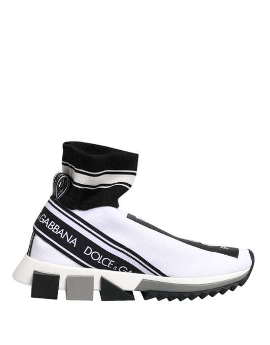 Dolce & Gabbana Women's Slip On Sock Nylon Polyester Cotton & Silk Sneakers - Black White