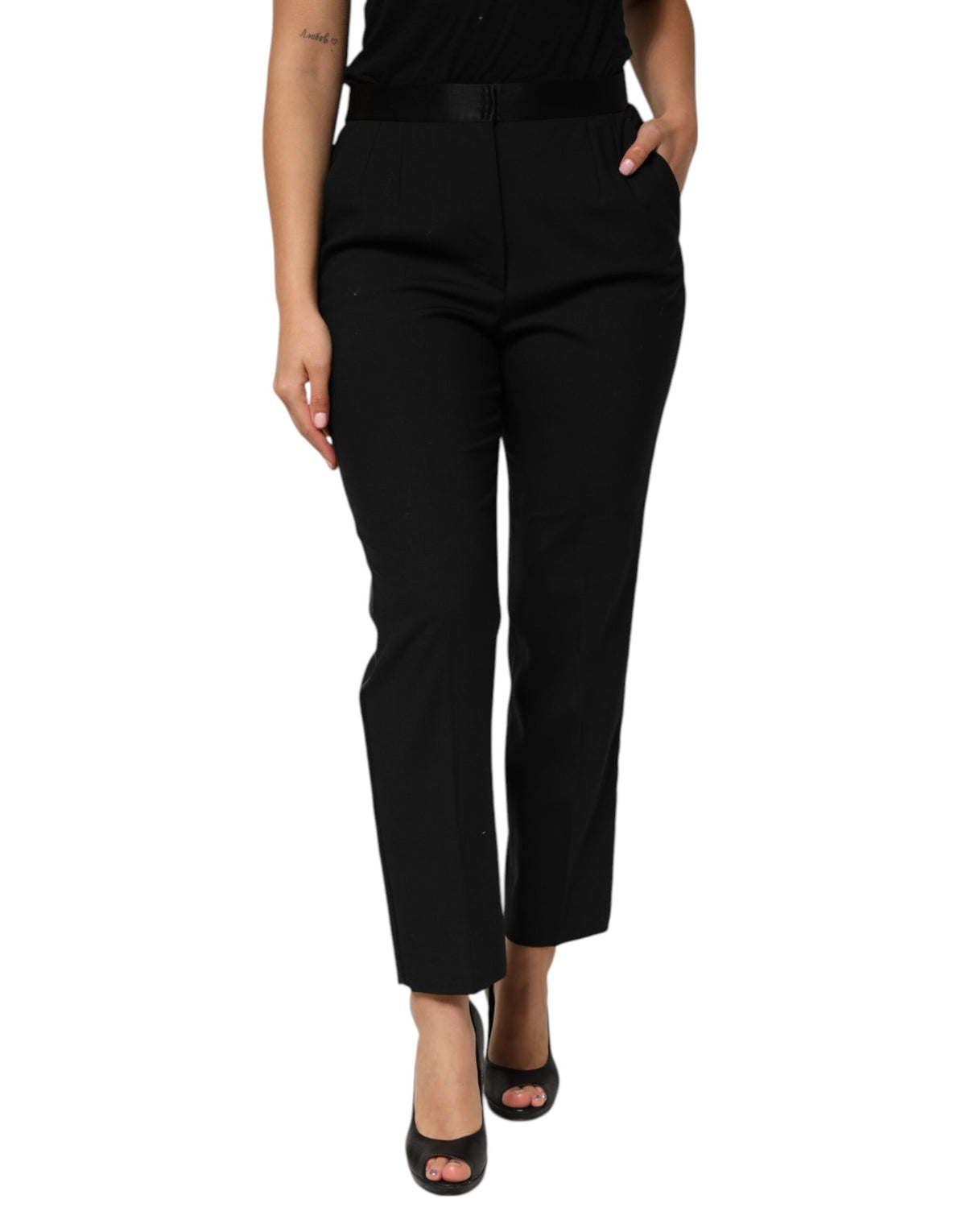 Dolce & Gabbana Women's Tapered Leg High Rise Virgin Wool & Silk Jeans - Black