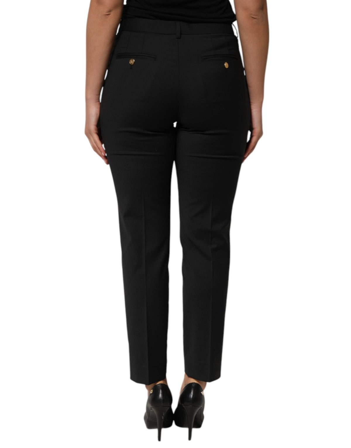 Dolce & Gabbana Women's Tapered Leg Mid Rise Polyester & Wool Jeans - Black