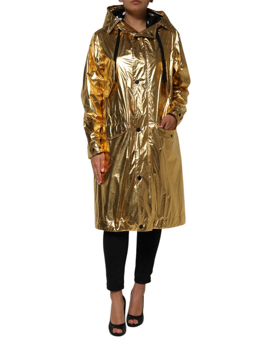 Dolce & Gabbana Women's Padded Single Breasted Polyester & Polyurethane Hooded Trench Coat - Gold