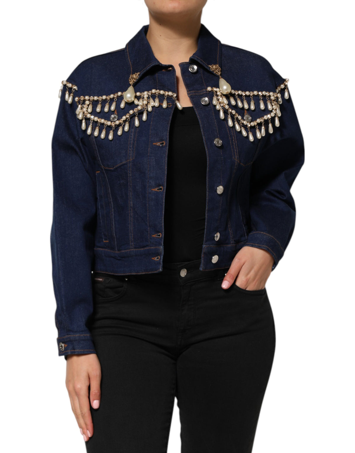 Dolce & Gabbana Women's Stretch Denim Cotton & Crystal Jacket - Blue