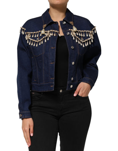 Dolce & Gabbana Women's Stretch Denim Cotton & Crystal Jacket - Blue