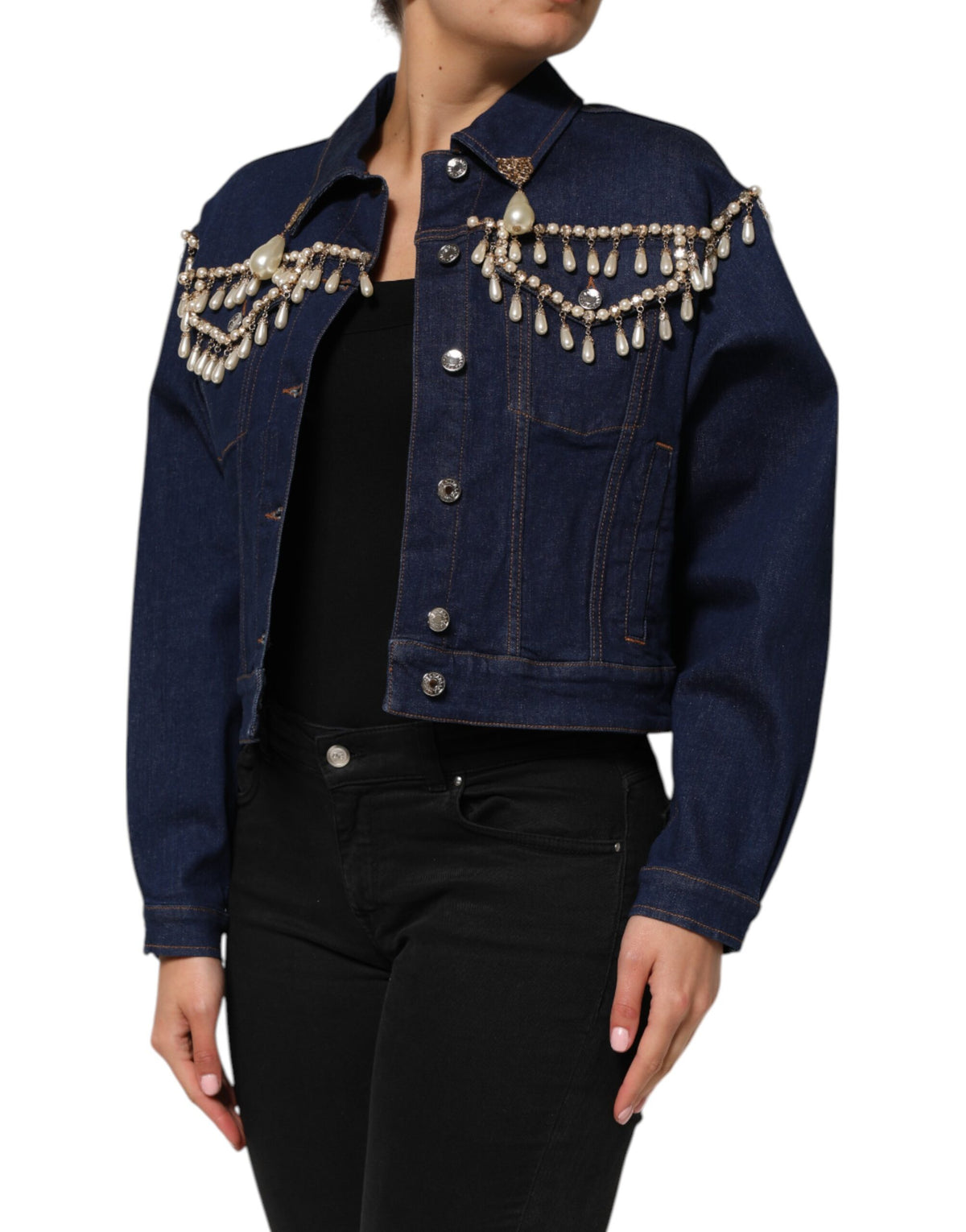 Dolce & Gabbana Women's Stretch Denim Cotton & Crystal Jacket - Blue