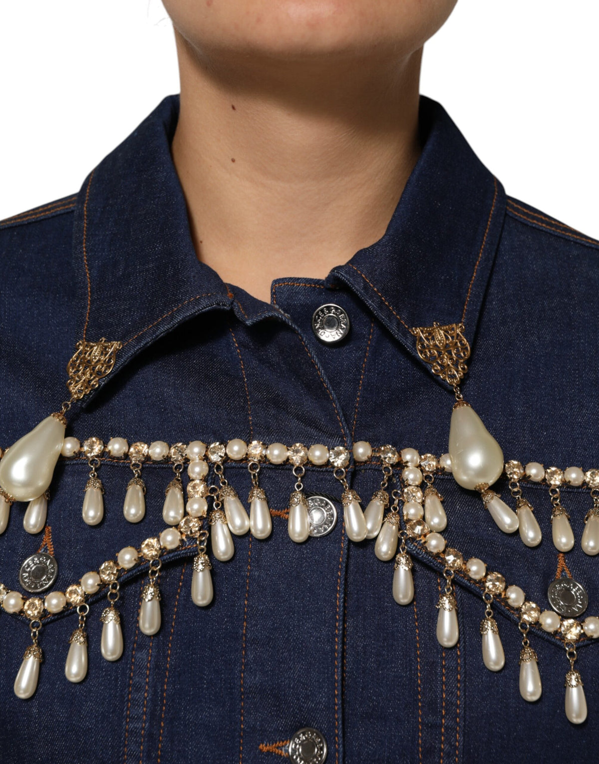 Dolce & Gabbana Women's Stretch Denim Cotton & Crystal Jacket - Blue