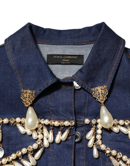 Dolce & Gabbana Women's Stretch Denim Cotton & Crystal Jacket - Blue