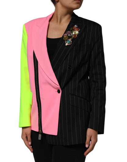 Dolce & Gabbana Women's Single Breasted Silk Viscose Cotton & Polyester Jacket - Multicolor Patchwork
