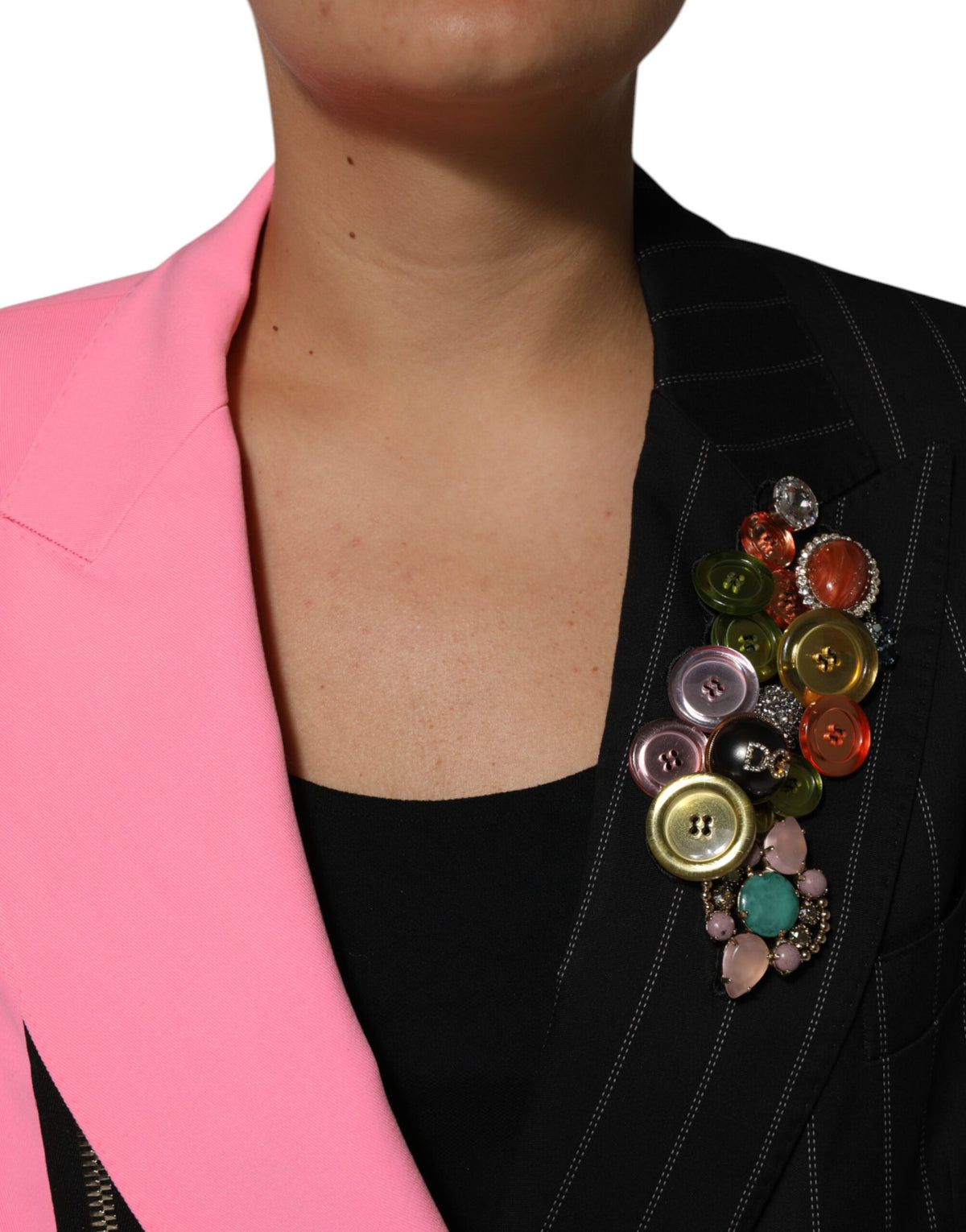Dolce & Gabbana Women's Single Breasted Silk Viscose Cotton & Polyester Jacket - Multicolor Patchwork