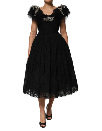 Dolce & Gabbana Women's A Line Gown Polyester Cotton Nylon & Silk Midi Dress - Black