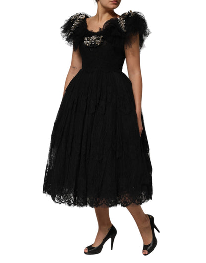 Dolce & Gabbana Women's A Line Gown Polyester Cotton Nylon & Silk Midi Dress - Black