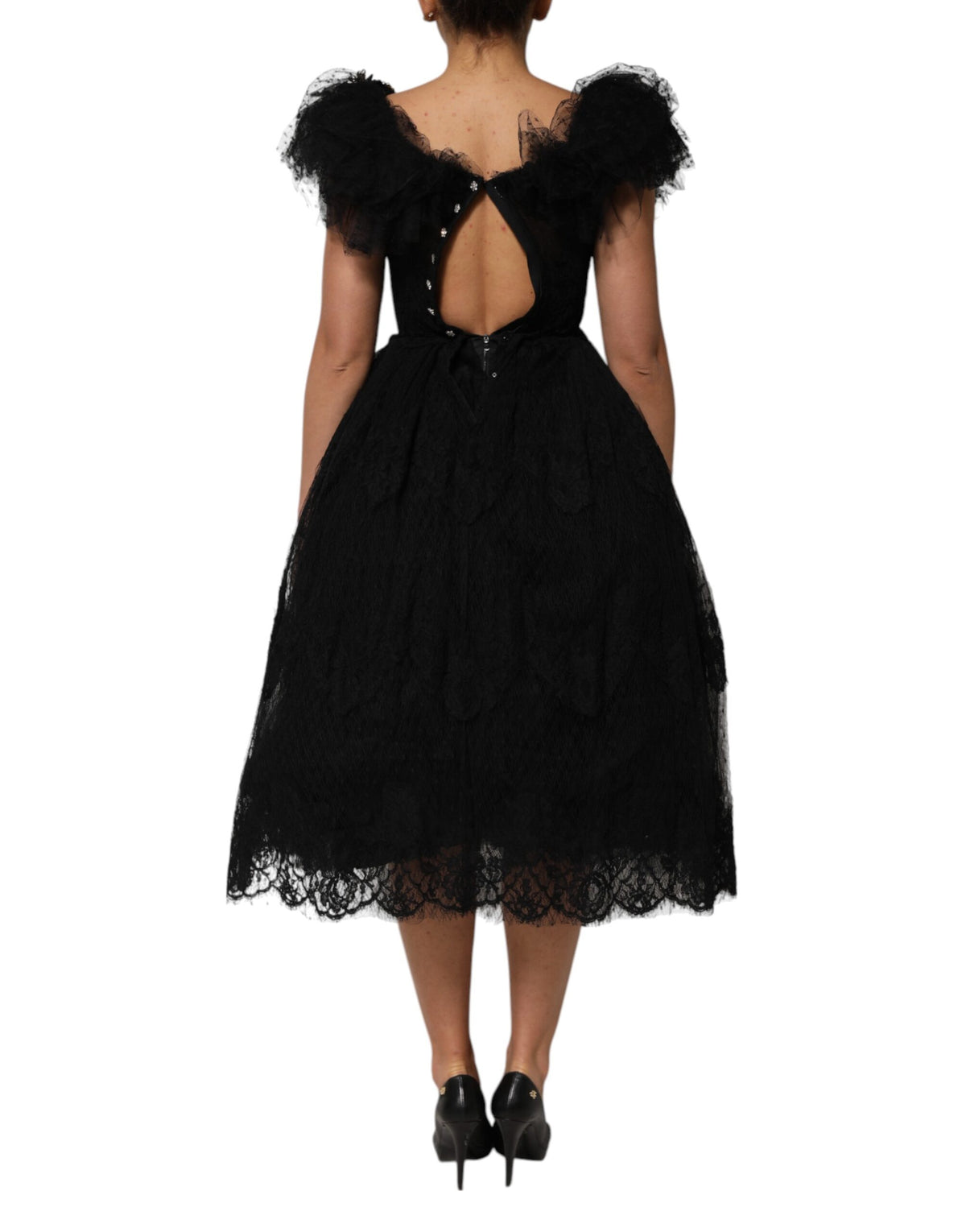 Dolce & Gabbana Women's A Line Gown Polyester Cotton Nylon & Silk Midi Dress - Black