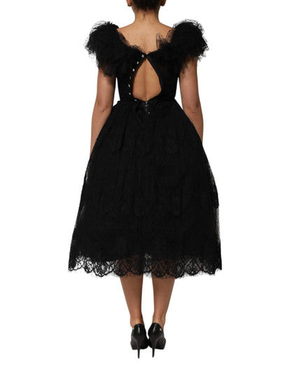 Dolce & Gabbana Women's A Line Gown Polyester Cotton Nylon & Silk Midi Dress - Black