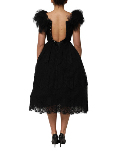Dolce & Gabbana Women's A Line Gown Polyester Cotton Nylon & Silk Midi Dress - Black
