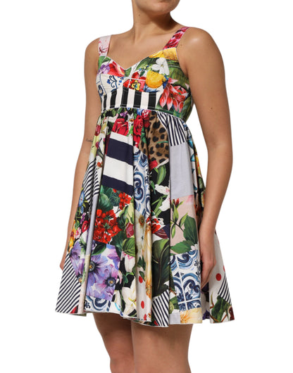 Dolce & Gabbana Women's A Line Stretch Cotton & Nylon Mini Dress - Multicolor Patchwork