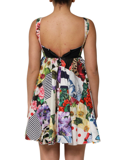 Dolce & Gabbana Women's A Line Stretch Cotton & Nylon Mini Dress - Multicolor Patchwork