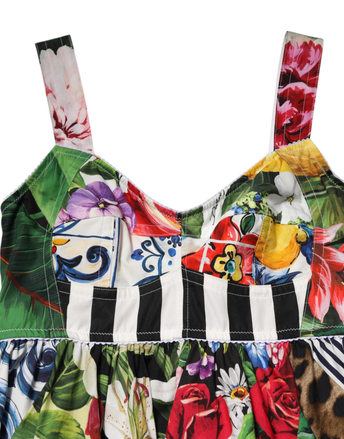 Dolce & Gabbana Women's A Line Stretch Cotton & Nylon Mini Dress - Multicolor Patchwork