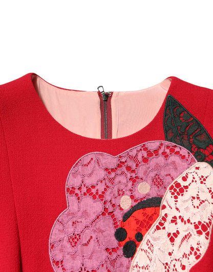 Dolce & Gabbana Women's A Line Cotton Nylon Silk & Wool Mini Dress - Red Floral