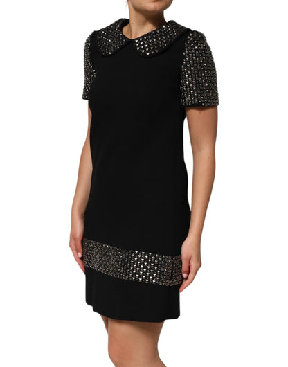Dolce & Gabbana Grace Women's Virgin Wool Silk Crystal & Brass Mini Dress - Black