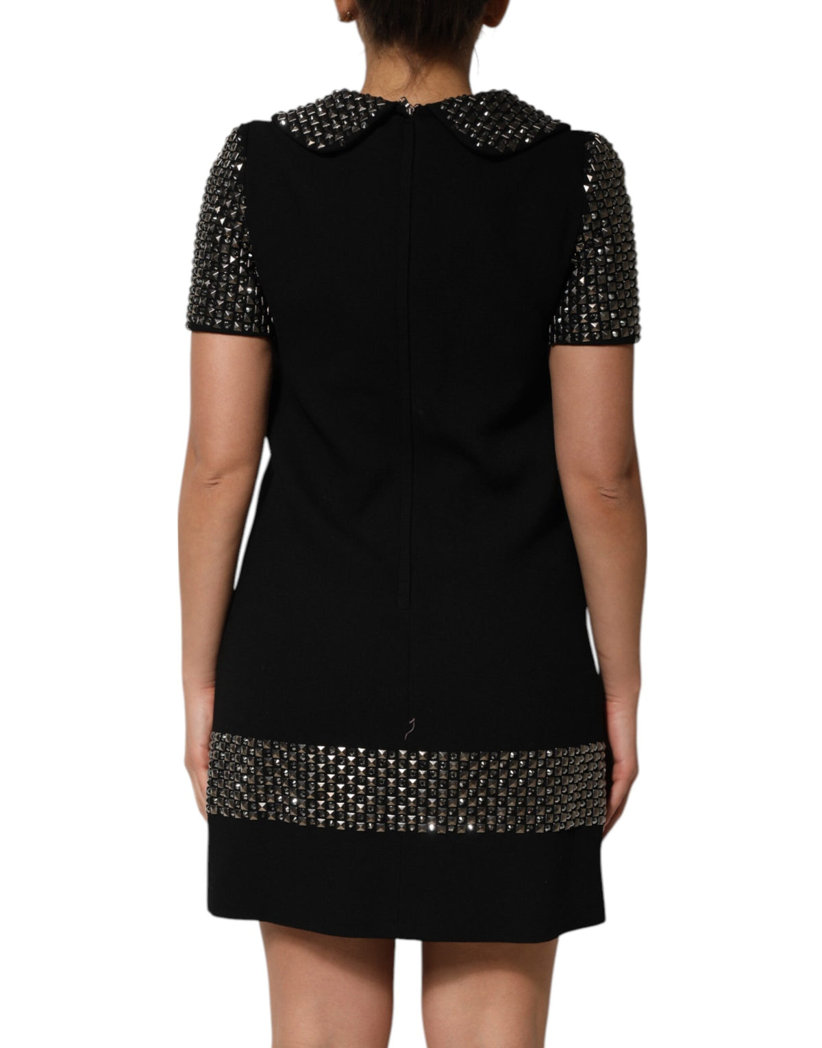 Dolce & Gabbana Grace Women's Virgin Wool Silk Crystal & Brass Mini Dress - Black