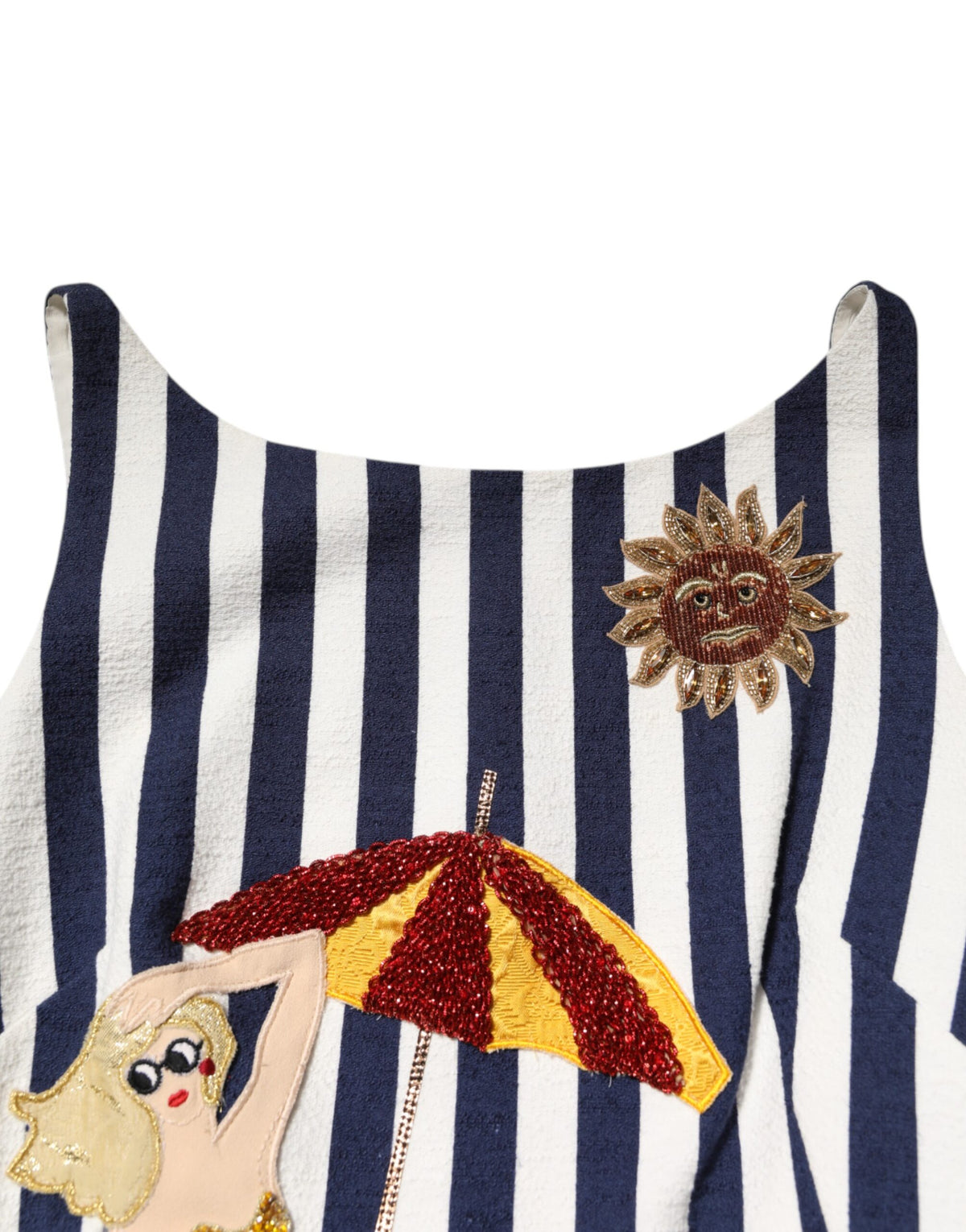 Dolce & Gabbana 9 To 5 Women's A Line Silk & Cotton Knee Dress - Blue White Striped