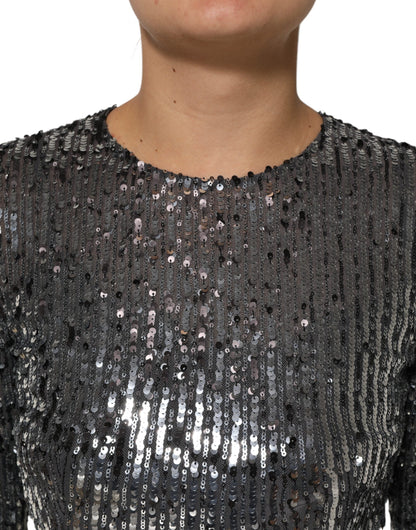 Dolce & Gabbana Women's A Line Long-Sleeve Round Neck Cotton Polyester & Silk Midi Dress - Black