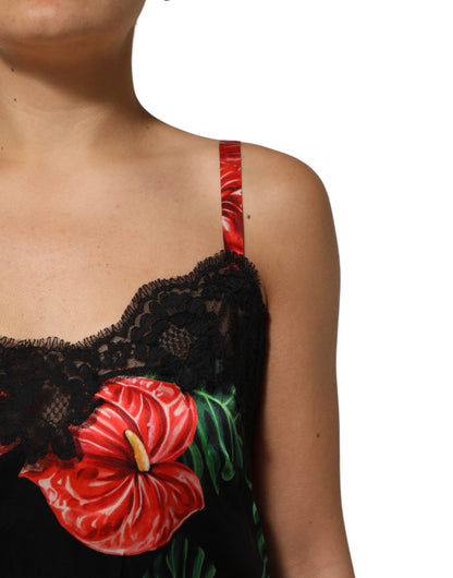 Dolce & Gabbana Black Floral Lace Trim Chemise Lingerie Dress