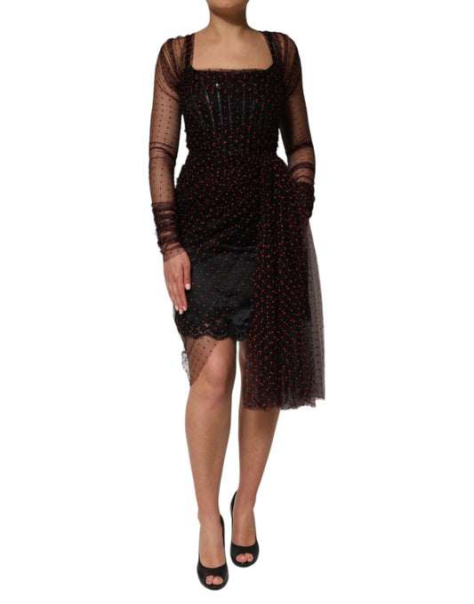 Dolce & Gabbana Women's Sheath Short-Sleeve; Long-Sleeve Chiffon Lace & Silk Short Mini Dress - Black