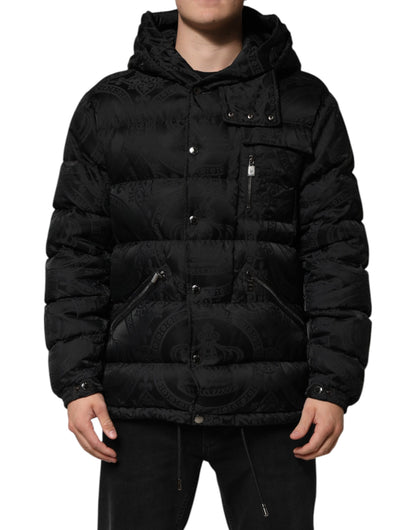 Dolce & Gabbana Black Jacquard Quilted Puffer Hooded Jacket