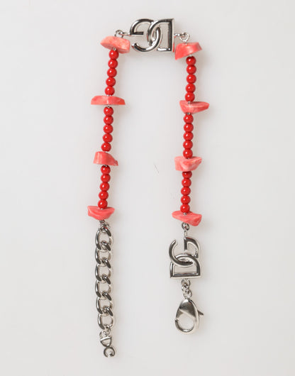 Dolce & Gabbana Men's Chain Beaded Brass Resin & Silver Bracelet - Red Silver