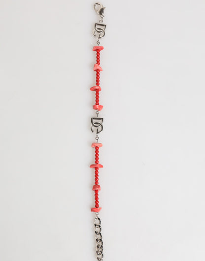 Dolce & Gabbana Men's Chain Beaded Brass Resin & Silver Bracelet - Red Silver
