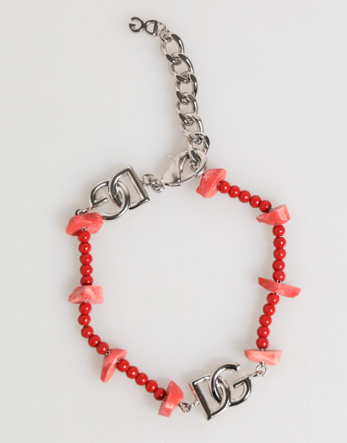 Dolce & Gabbana Men's Chain Beaded Brass Resin & Silver Bracelet - Red Silver