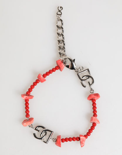 Dolce & Gabbana Men's Chain Beaded Brass Resin & Silver Bracelet - Red Silver
