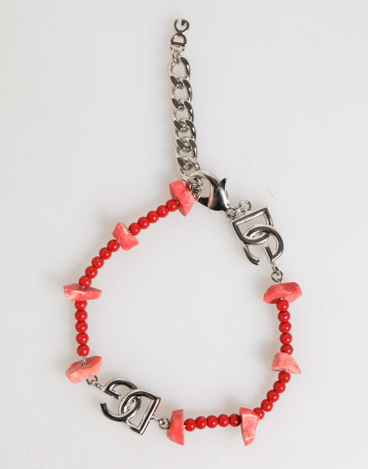 Dolce & Gabbana Men's Chain Beaded Brass Resin & Silver Bracelet - Red Silver