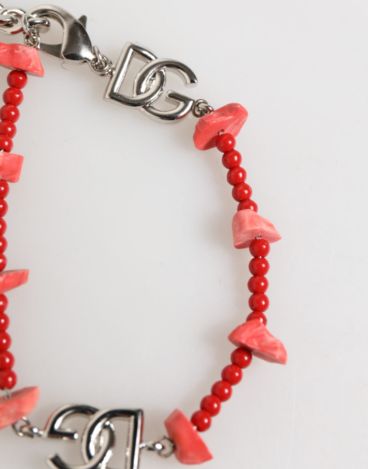 Dolce & Gabbana Men's Chain Beaded Brass Resin & Silver Bracelet - Red Silver
