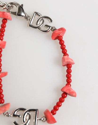 Dolce & Gabbana Men's Chain Beaded Brass Resin & Silver Bracelet - Red Silver