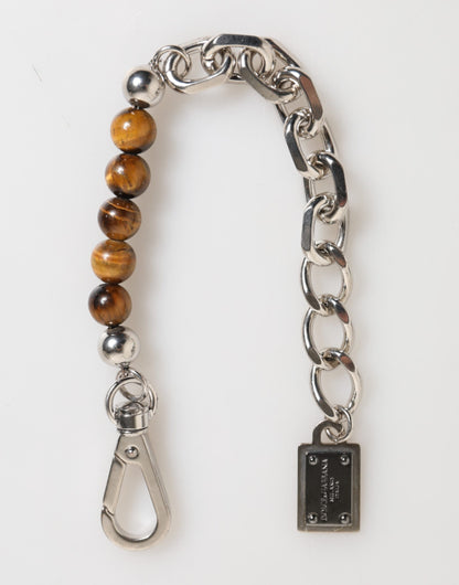 Dolce & Gabbana Men's Chain Beaded Brass Silver Natural Gem & Zamak Bracelet - Natural Silver