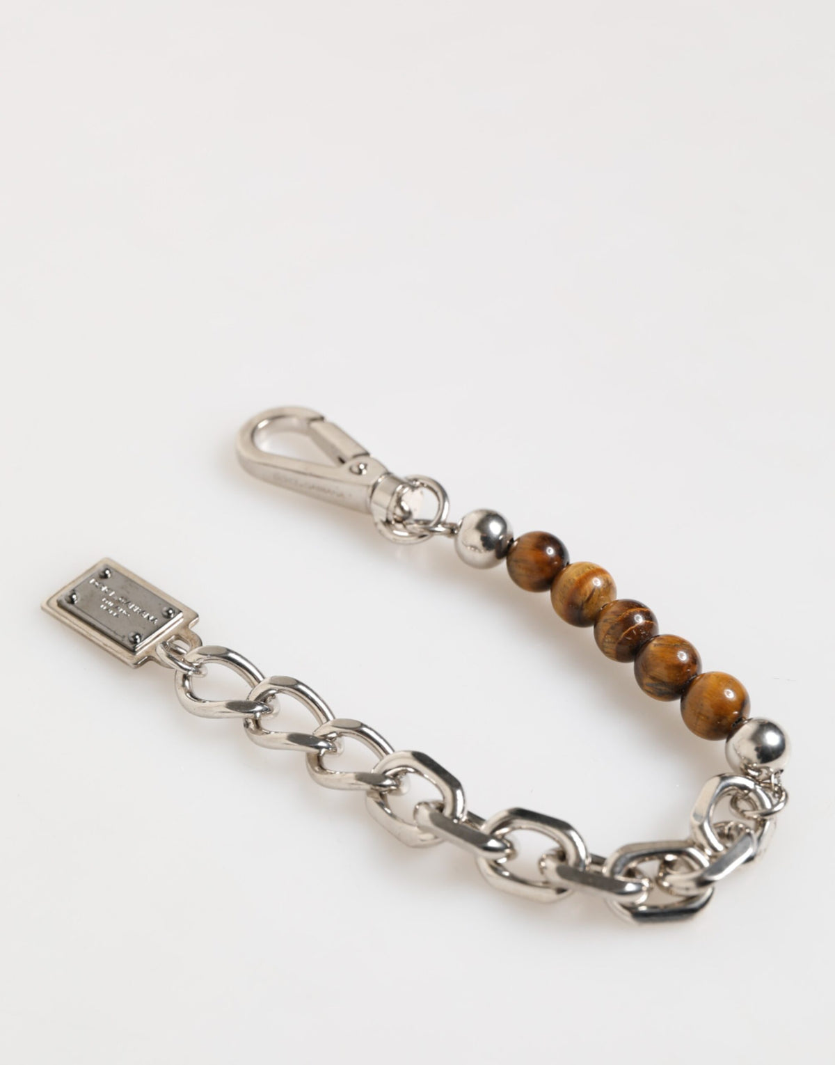 Dolce & Gabbana Men's Chain Beaded Brass Silver Natural Gem & Zamak Bracelet - Natural Silver