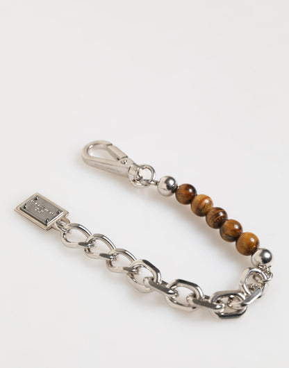 Dolce & Gabbana Men's Chain Beaded Brass Silver Natural Gem & Zamak Bracelet - Natural Silver