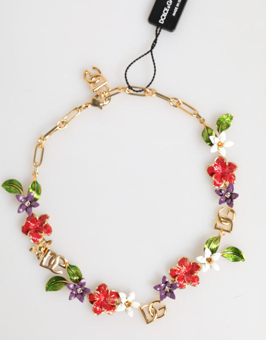 Dolce & Gabbana Women's Gold Brass & Glass Necklace - Gold Multicolor Floral