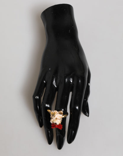 Dolce & Gabbana Gold Brass Resin Beige Dog Pet Accessory Ring