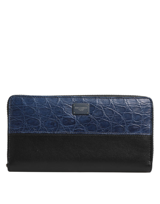 Dolce & Gabbana Caiman Calf Leather Cardholder Wallet - Black Blue