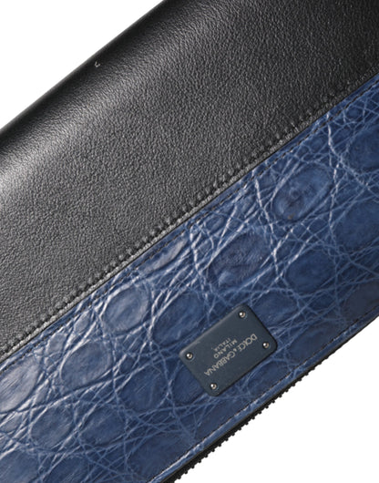 Dolce & Gabbana Caiman Calf Leather Cardholder Wallet - Black Blue