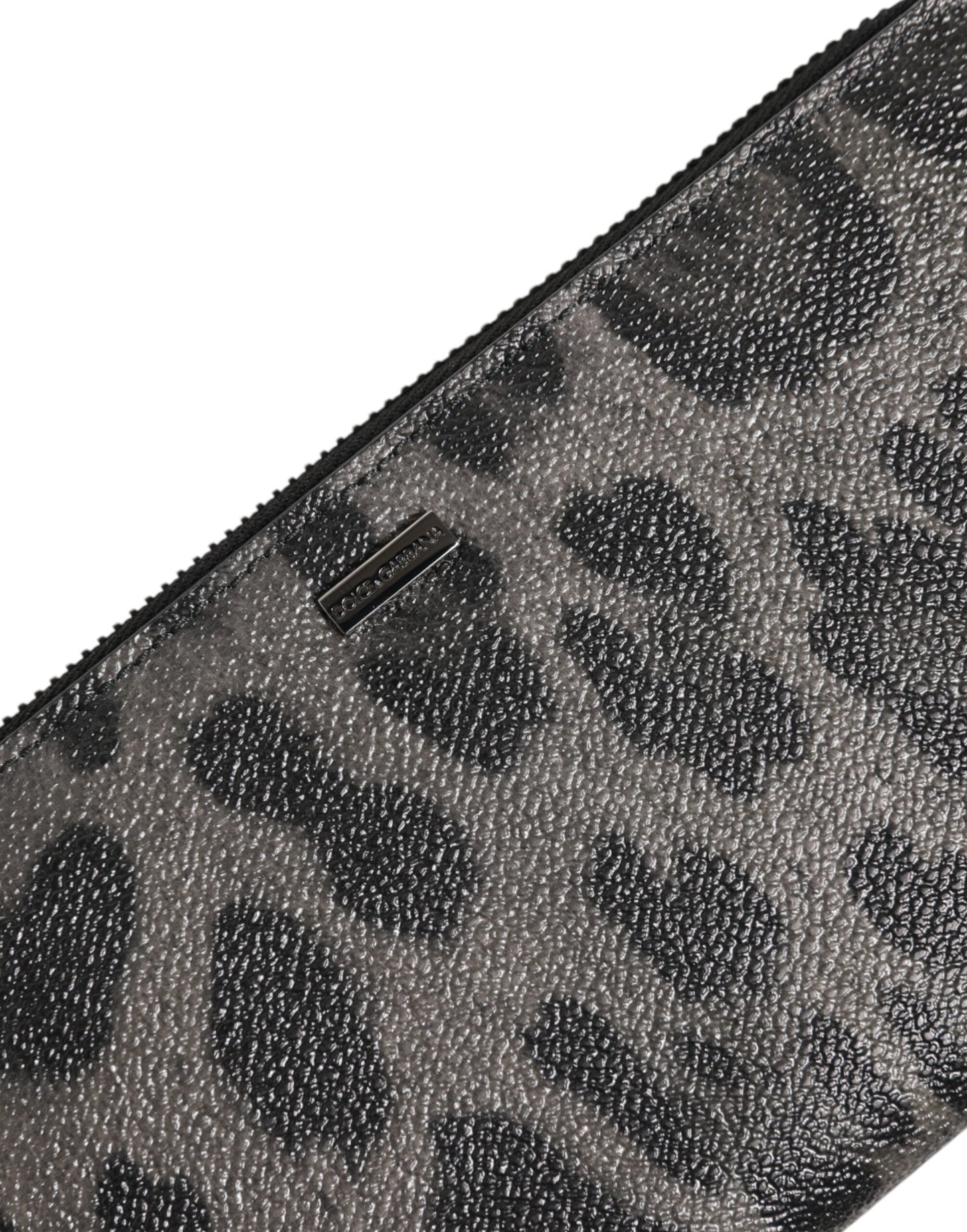 Dolce & Gabbana Black Gray Leopard Leather Zip Around Continental Wallet