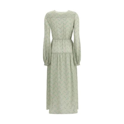 Kristina Ti Silk long Dress with foliage print